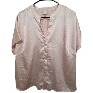 A New Day Women Light Pink Short Sleeve Blouse Button-Down Back Pleat Detail Siz